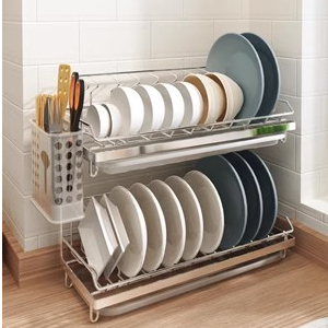 現貨304不銹鋼碗架瀝水架雙層碗碟架家用廚房置物架碗盤收納檯面小型