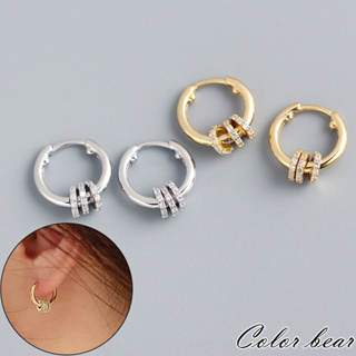 【卡樂熊】s925銀針韓系鋯石圓圈造型耳環/耳扣飾品(兩色)