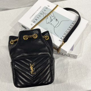 日本購入 YSL Saint Laurent JOE 絎縫小羊皮鍊帶斜你水桶包(黑色)二手