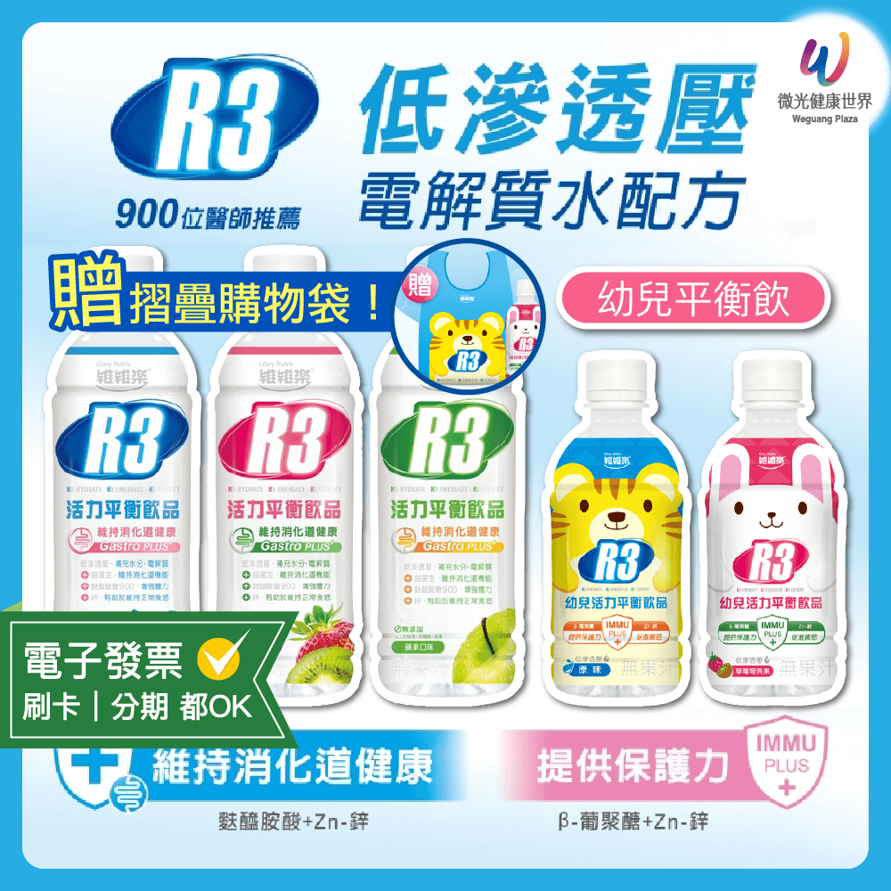 買二送一 電解水 R3活力平衡飲PLUS｜R3幼兒活力平衡飲 退燒 解熱 中暑 維維樂R3 維持消化道 汪汪隊立大功