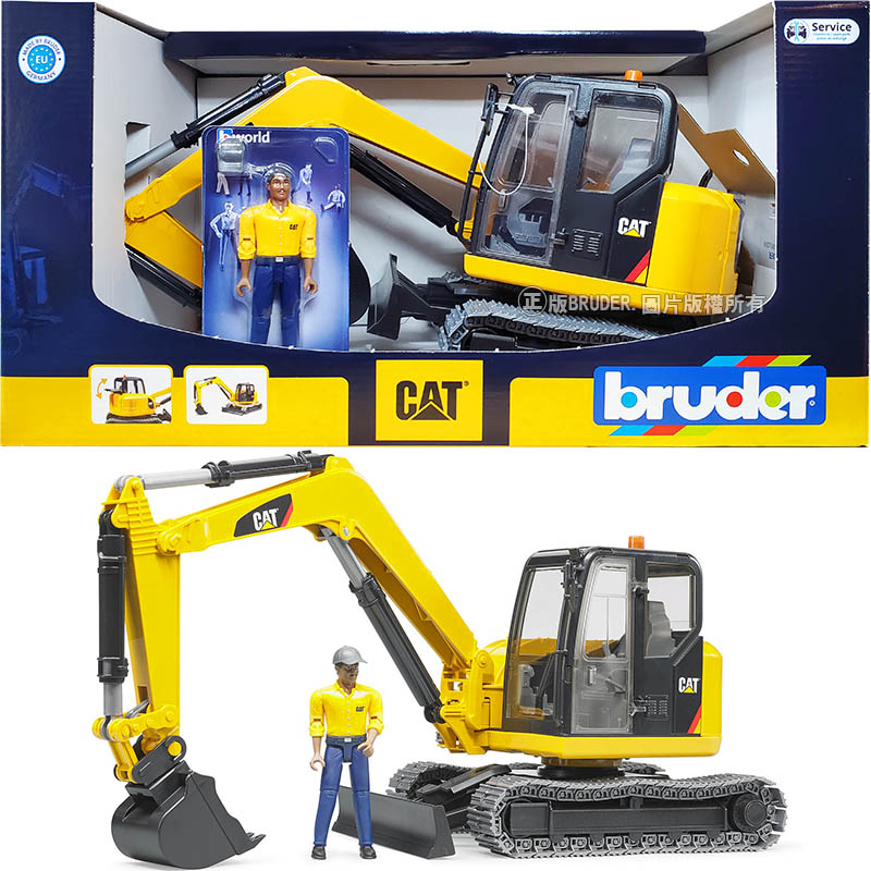 【免運 3C小苑】RU2466 德國製造 BRUDER 1：16 CAT 迷你挖土機+工程師人偶 兒童 大型 汽車玩具