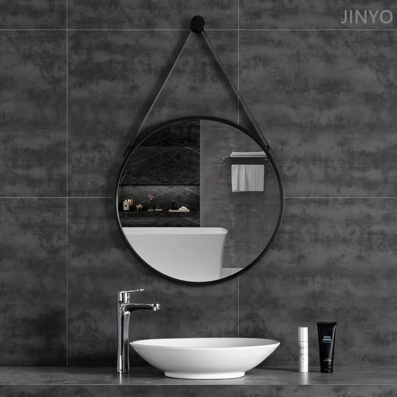 【靚豪衛浴】黑、白色帶式工業風圓鏡組合(40-60公分)化妝鏡、廁所浴室鏡組時尚、好安裝、美觀穩固