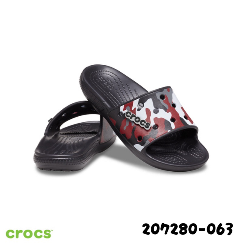 Crocs卡駱馳 (中性鞋) 迷彩印花經典克駱格拖鞋 黑色 紅色