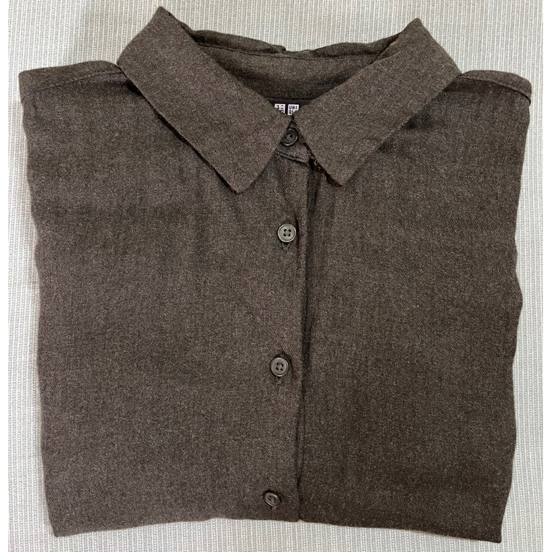 Uniqlo嫘縈襯衫 深灰色襯衫 休閒 棉質 長袖襯衫