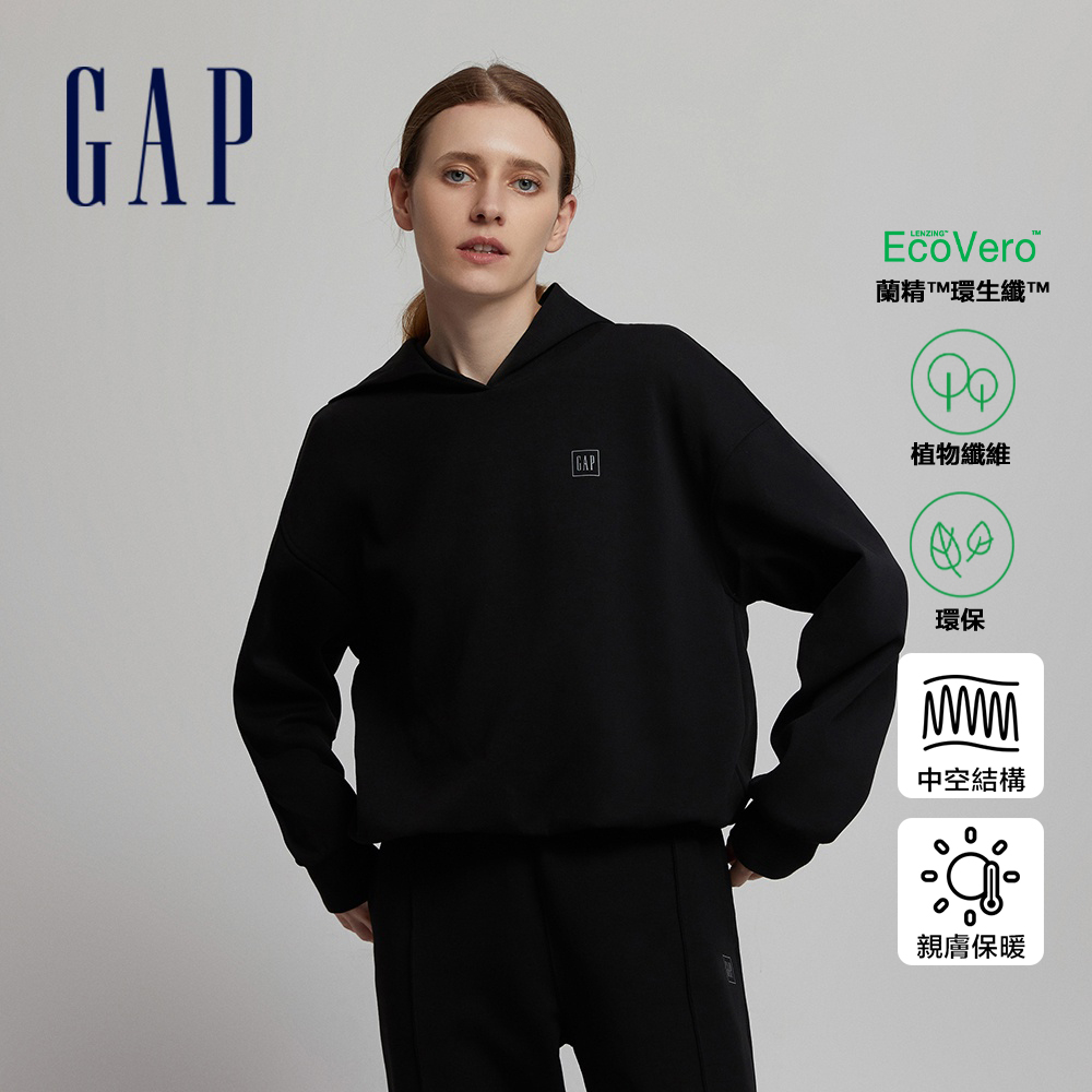 Gap 女裝 Logo帽T 空氣三明治系列-黑色(810612)