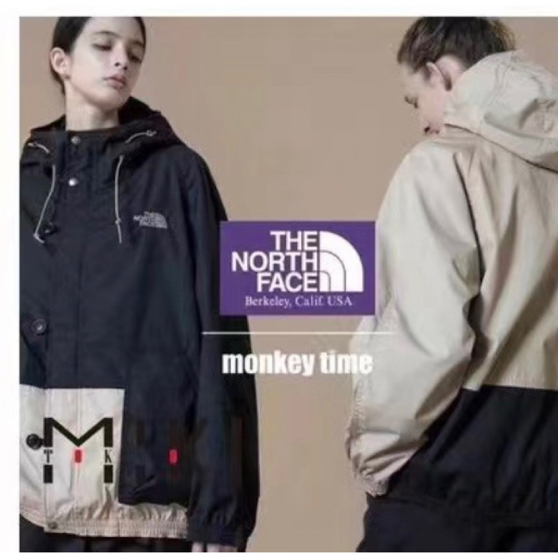 日本代購THE NORTH FACE 紫標 MONKEYTIME 聯名連帽衝鋒衣 外套 拼色 夾克