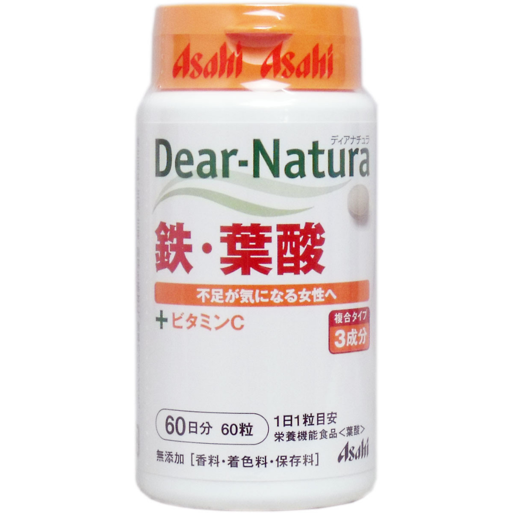 ［日本平行輸入］朝日食品Asahi Dear Natura 鐵/葉酸60錠