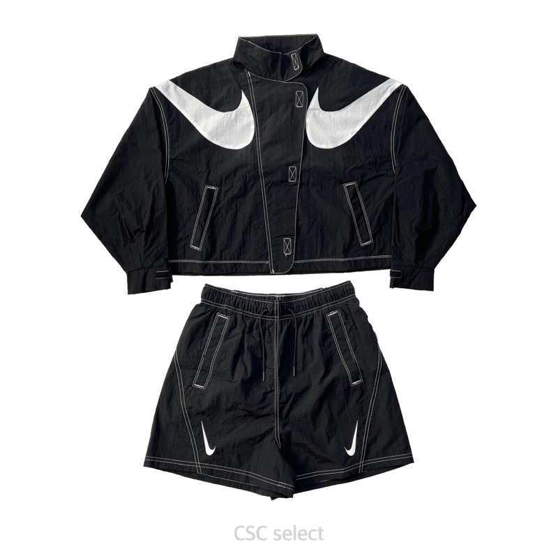 CSC▹現貨 Nike NSW 雙勾 撞色縫線 短版 寬版 風衣外套 短褲 女款 黑 DD5585 DD5593-010