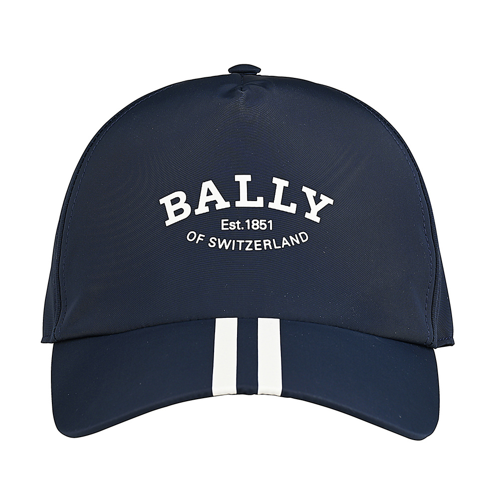 BALLY白字LOGO條紋設計尼龍棒球帽(午夜藍)