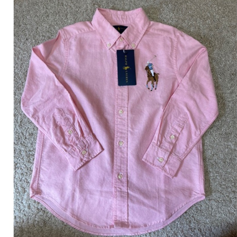 美國🇺🇸POLO Ralph Lauren 男童 精緻刺繡款 粉色大馬襯衫120cm