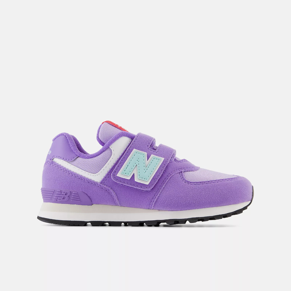 NEW BALANCE 兒童 慢跑鞋 麂皮 復古 寬楦 童鞋 魔鬼氈 574 Hook &amp; Loop-W楦 紫 運動達人