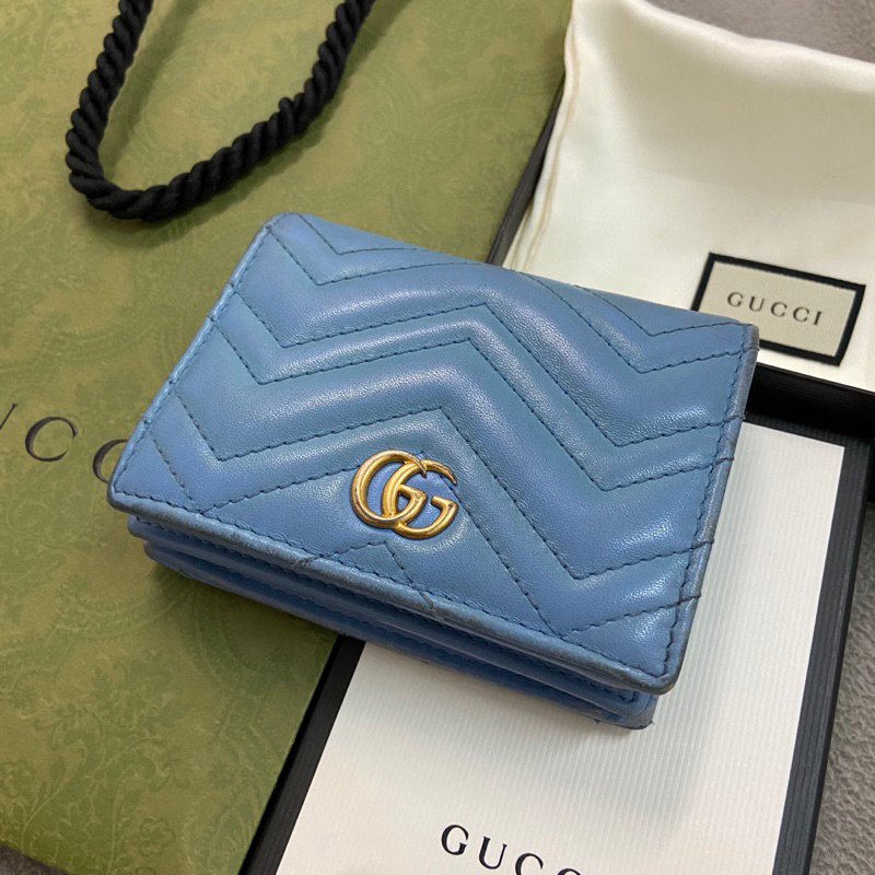 &lt;已保留&gt; 正品 Gucci GG MARMONT 古馳 馬夢 短夾 錢包 水藍色