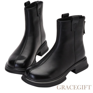 【Grace Gift】短靴 切爾西靴【俐落達人百搭中車線輕量短靴】1色 35-40號 靴子