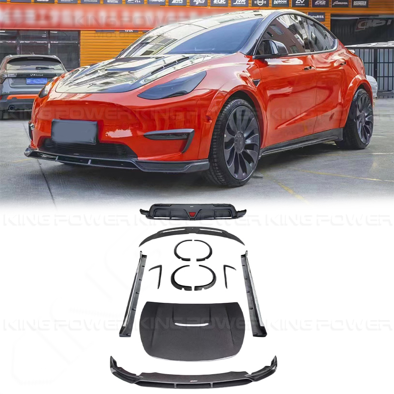 KP擎利國際 Tesla Model Y C款 碳纖維套件 前下巴+風刀.後下巴+尾翼.側裙.引擎蓋.輪弧 實體店面