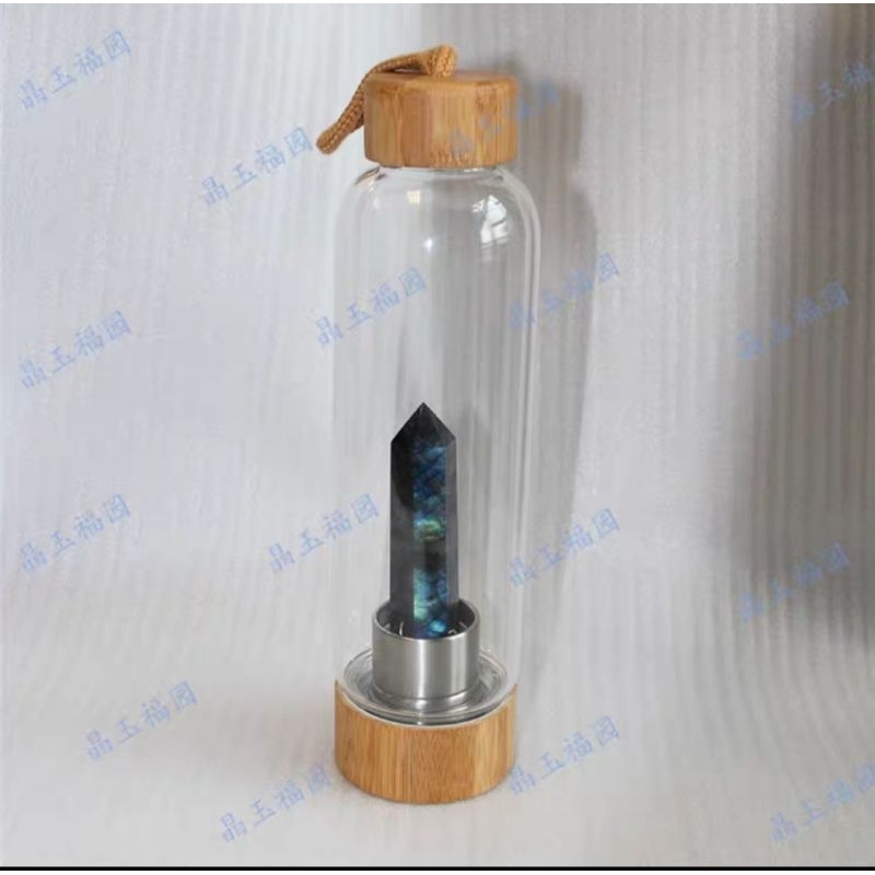 天然水晶 能量水晶柱玻璃水壺 水瓶 拉長石款 550ML水壺