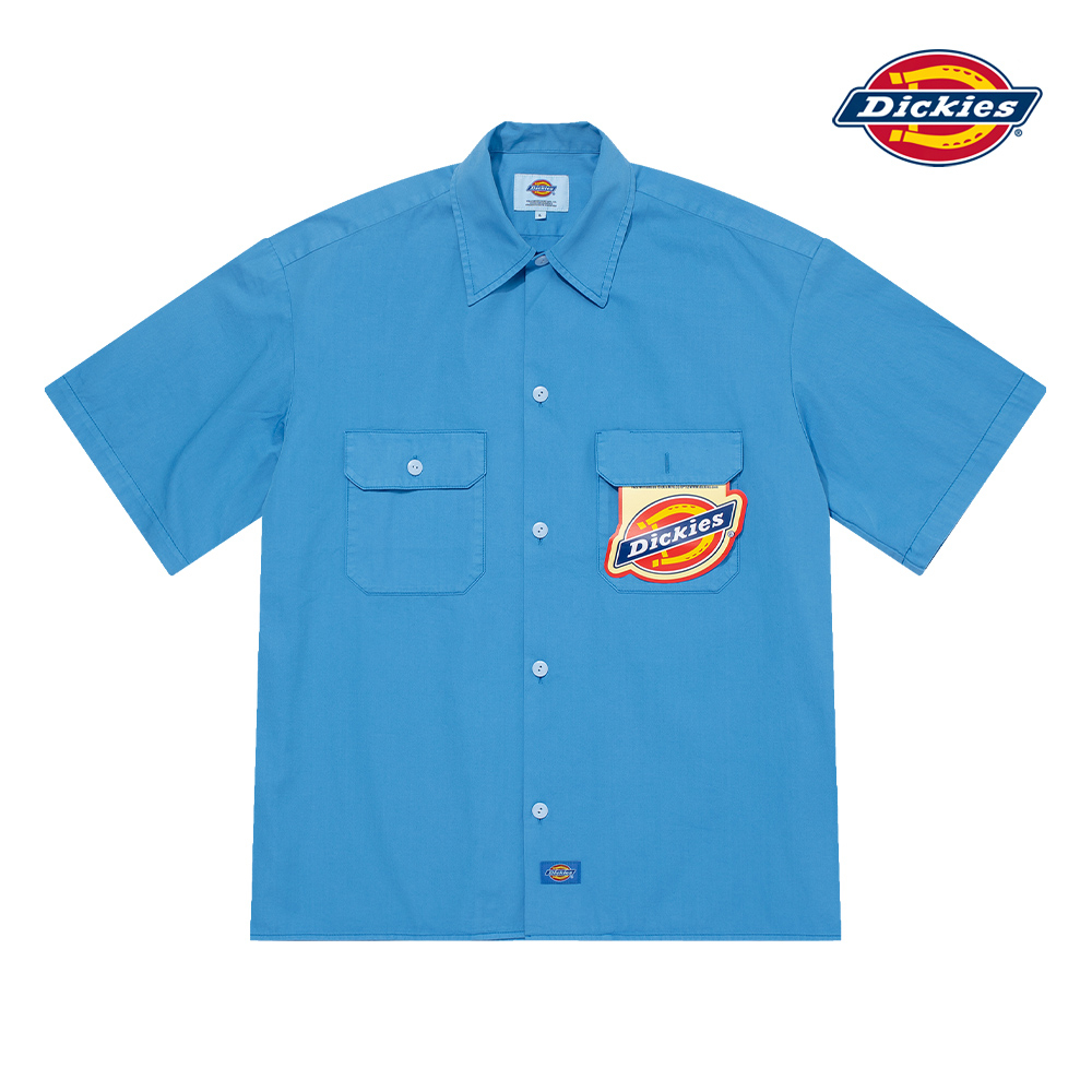 【MONKEY TIME 聯名】Dickies男款蔚藍色斜紋雙口袋經典工裝短袖襯衫|DK009259QBL