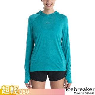 【Icebreaker】女 款 輕薄四季圓領連帽長袖羊毛排汗衣 150 COOL-LITE 湖水綠 IB0A56EX