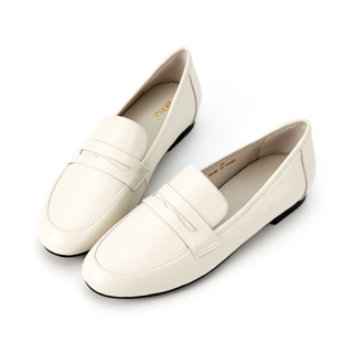 HERLS樂福鞋 全真皮基本款橢圓頭便仕樂福鞋 白色