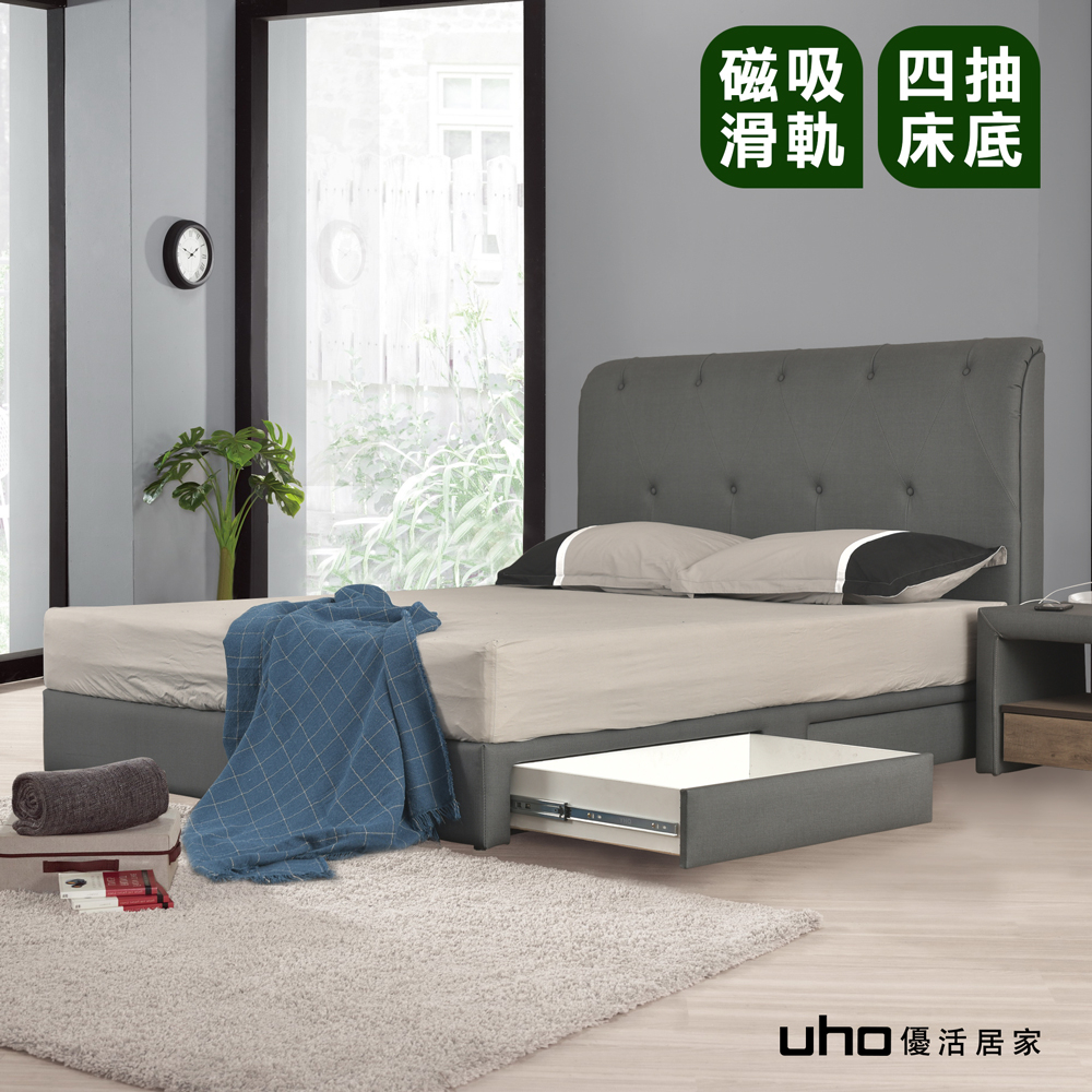 【UHO】戴蒙德-貓抓皮床組 組合(床頭片+床底) 可拆售  5尺雙人/6尺雙人加大