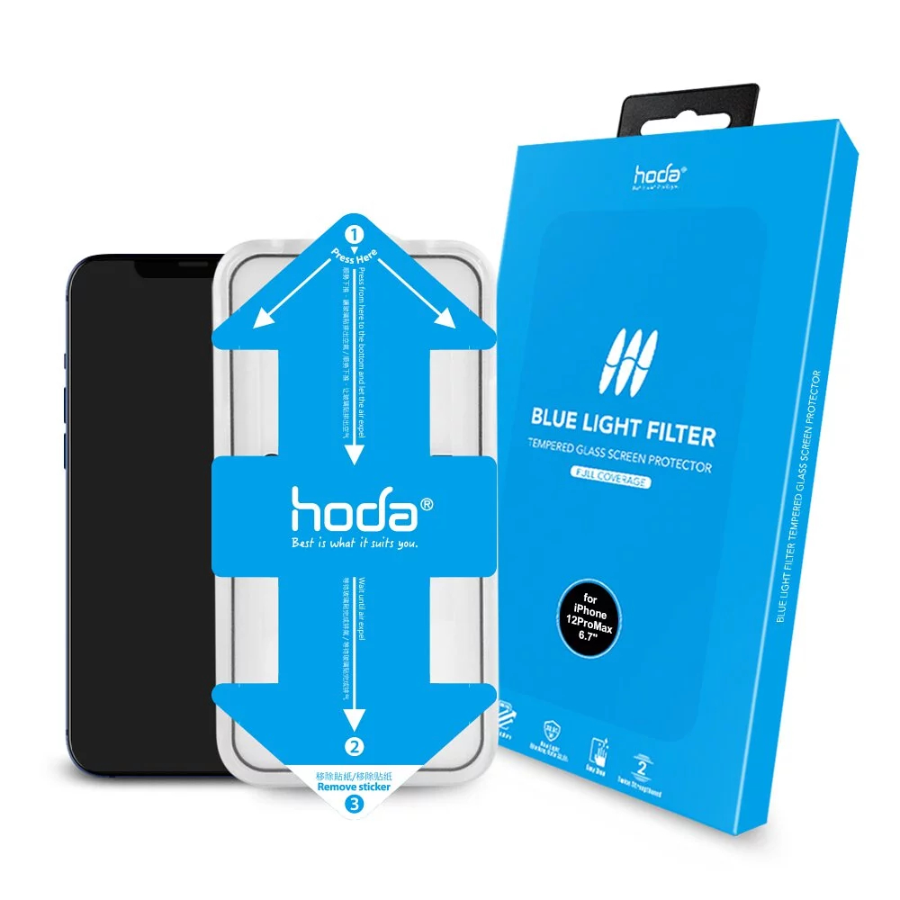 hoda 抗藍光 買一送一 滿版玻璃貼 保護貼 適用 iPhone 12 Pro Max 滿版玻璃保護貼 附貼膜神器