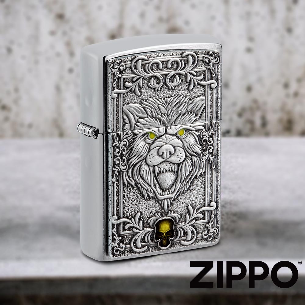 ZIPPO 猛狼貼章煤油防風打火機 48690 特別設計 拉絲紋路 貼章技術 精緻花絲 客製化 終身保固 官方旗艦