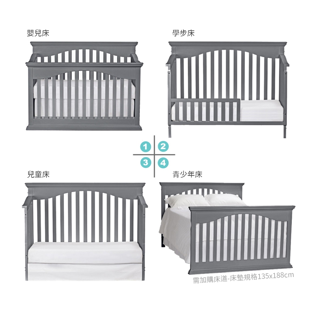 La Joie 喬依思型號8399－蓓莉四合一成長嬰兒床－附贈美式壓力棉床墊10cm、小護欄 #台灣製造檢驗合格