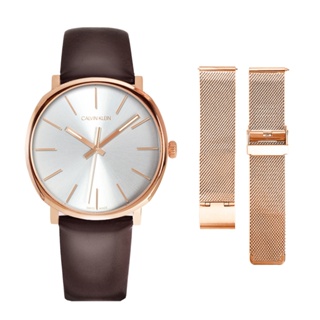 CK手錶 紳士簡約三針皮帶腕錶-白x玫瑰金 K8Q316G6 -限時搭贈錶帶