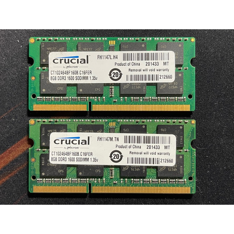 CRUCIAL DDR3 1600 8G x 2 筆電拆機良品 一組賣