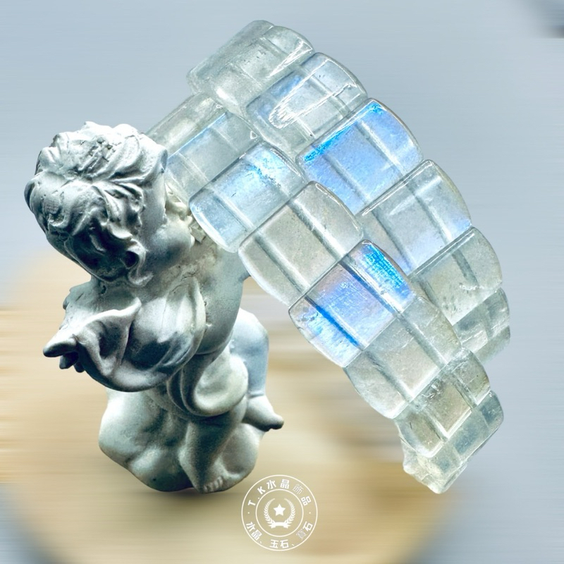 中石水晶💎頂級白月光 白月光石手排 手鍊 月光石 白月光石 藍暈 玻璃體 天然水晶手鍊