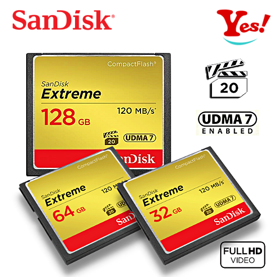 【Yes！原廠公司貨】SanDisk Extreme 32G 64G/GB 128G CF 120MB/s 相機 記憶卡