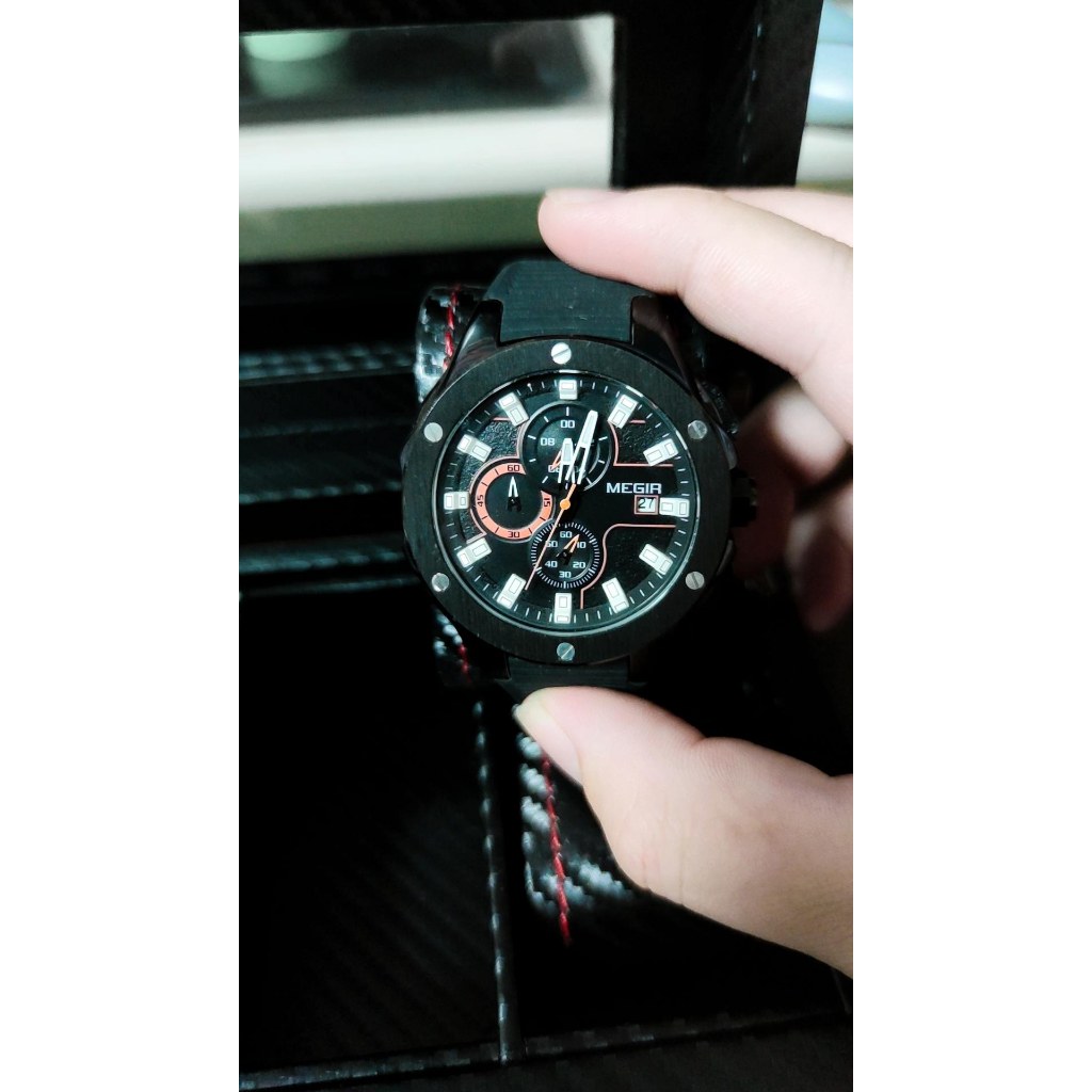 MEGIR 男生軍事運動手錶時尚矽膠錶帶腕錶豪華防水夜光計時石英手錶男士 42MM