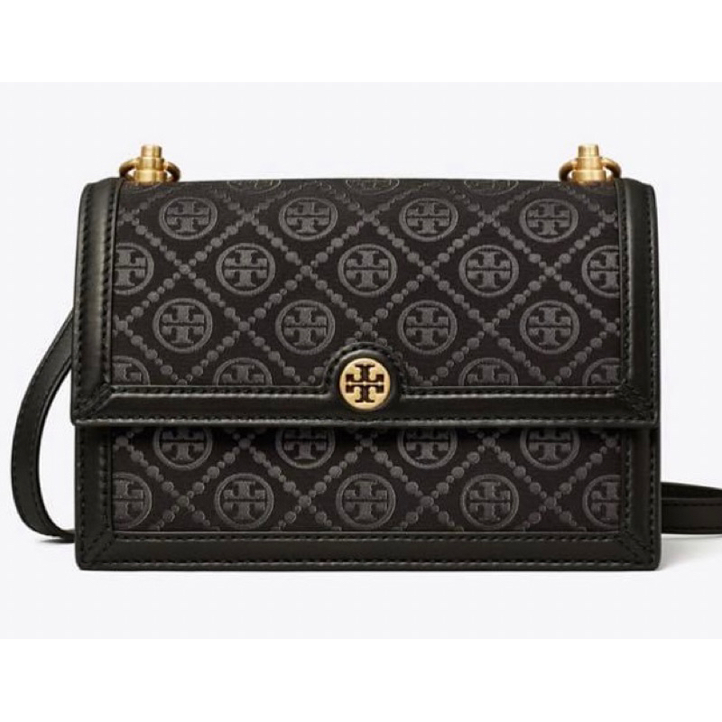 💕📸預購新款專櫃折扣💕～美國🇺🇸正品Tory burch 專櫃T Monogram黑色風琴包