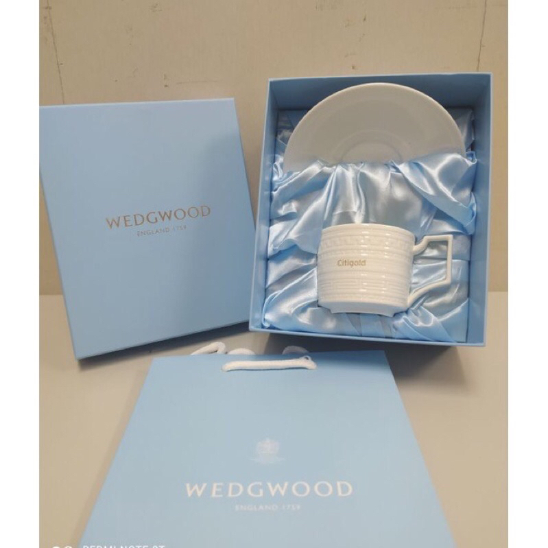 全新 英國名瓷Wedgwood Intaglio骨瓷 白色希臘浮雕茶杯碟咖啡杯碟  全新含袋含盒