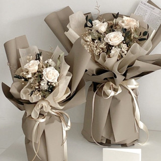 Floraflower 乾燥永生花束-復古焙茶杏仁〖韓系花束〗情人節 520 七夕 畢業 告白 精美 質感 高階 禮物