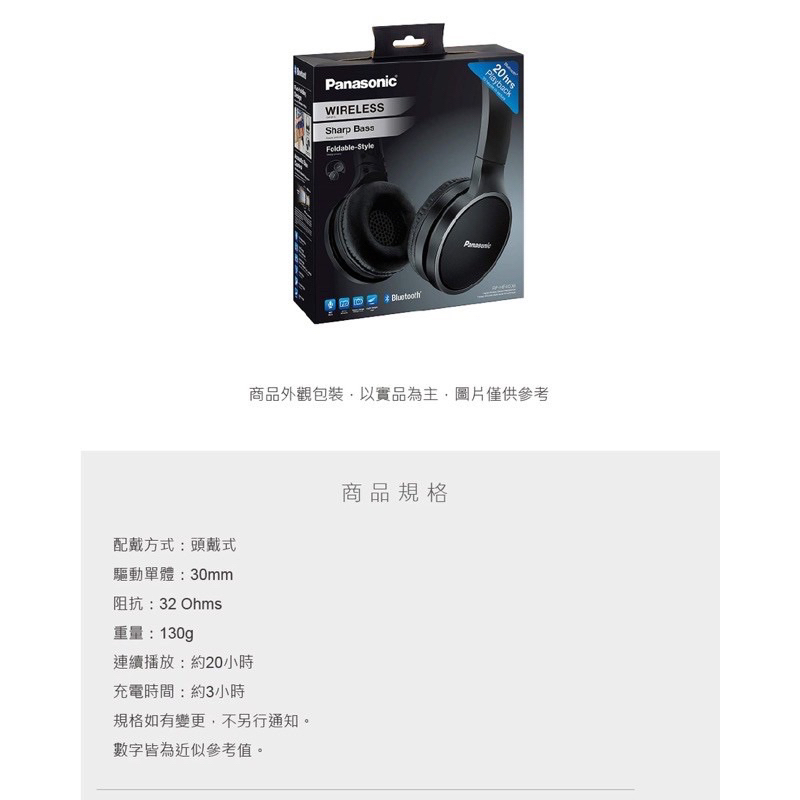 【Panasonic】國際牌藍牙無線耳罩式耳機內建麥克風(RP-HF400B)