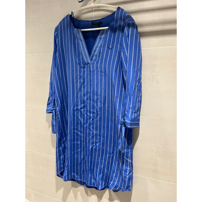 全新 Massimo Dutti 藍色絲質條紋襯衫洋裝 吊牌未拆