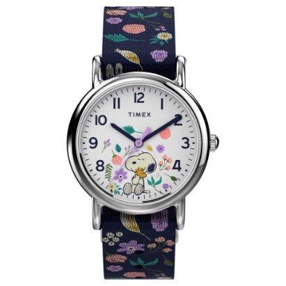 TIMEX 天美時 x SNOOPY 限量聯名系列 花卉款手錶-白x深藍/31mm