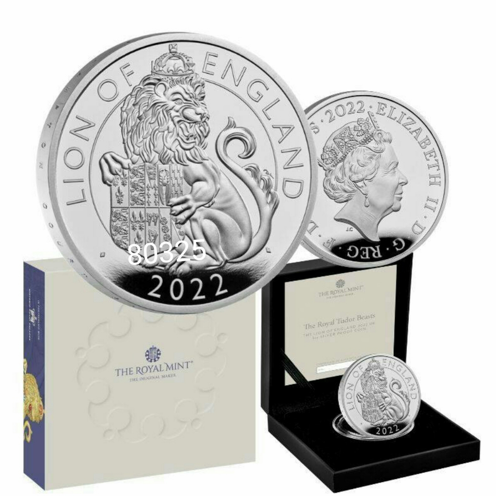 售9500元限量六千枚~2022英國都鐸獅王精鑄銀幣一盎司~非2盎司的普鑄幣，銀幣，紀念幣，錢幣，幣~英國都鐸獅王銀幣