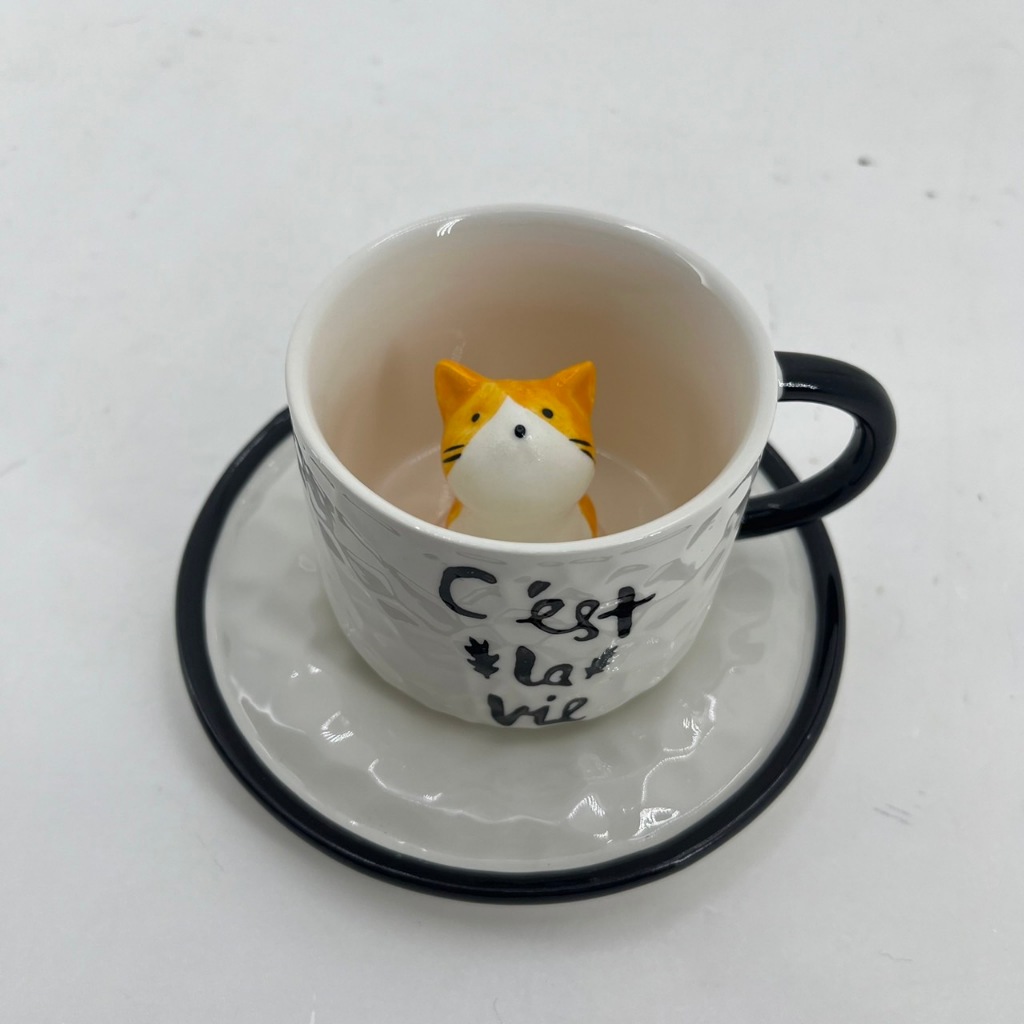 ❮全新❯ C'est la vie 貓咪陶瓷杯 貓爪杯 3D動物 貓抓馬克杯 咖啡杯 杯底立體卡通杯子 杯盤 盤子 茶杯