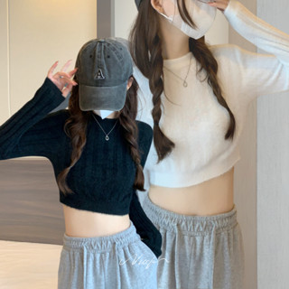 Nicole's 短版坑條絨毛針織上衣 色