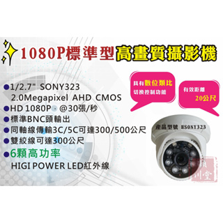 ☀HSONY323☀1080P AHD 標準型室內半球紅外線攝影機