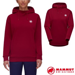 【MAMMUT 長毛象】女 款 輕量有機棉透氣保暖連帽長袖T恤 Original 休閒運動衫 上衣 緋紅 05330