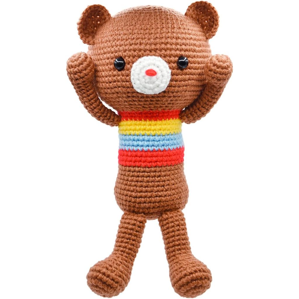 鉤針娃娃材料包 Naska彩虹棕熊大娃娃 diy玩偶毛線材料包鉤針編織娃娃日本代購熱銷