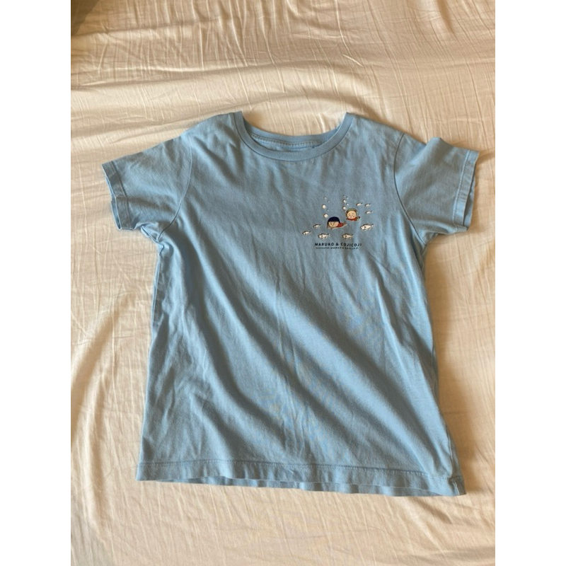 二手 Uniqlo 藍色櫻桃小丸子 MARUKO&amp;COJICOJI聯名款純棉短袖T恤，尺寸130