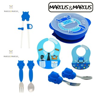 【MARCUS＆MARCUS】動物樂園幼兒學習餐具-河馬/學習筷/叉匙/吸盤碗/圍兜✪準媽媽婦嬰用品✪