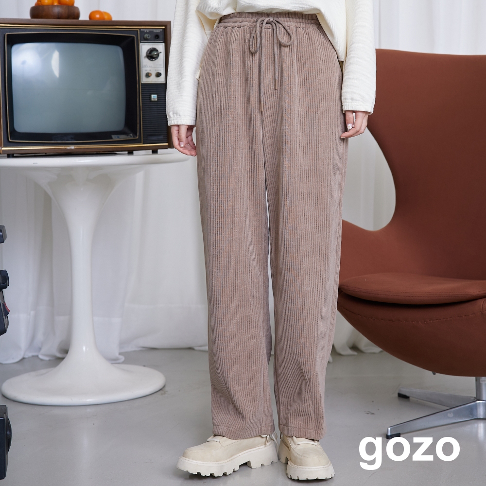 【gozo】粗條絨鬆緊修身長褲(深灰/咖啡_F) | 女裝 修身 百搭