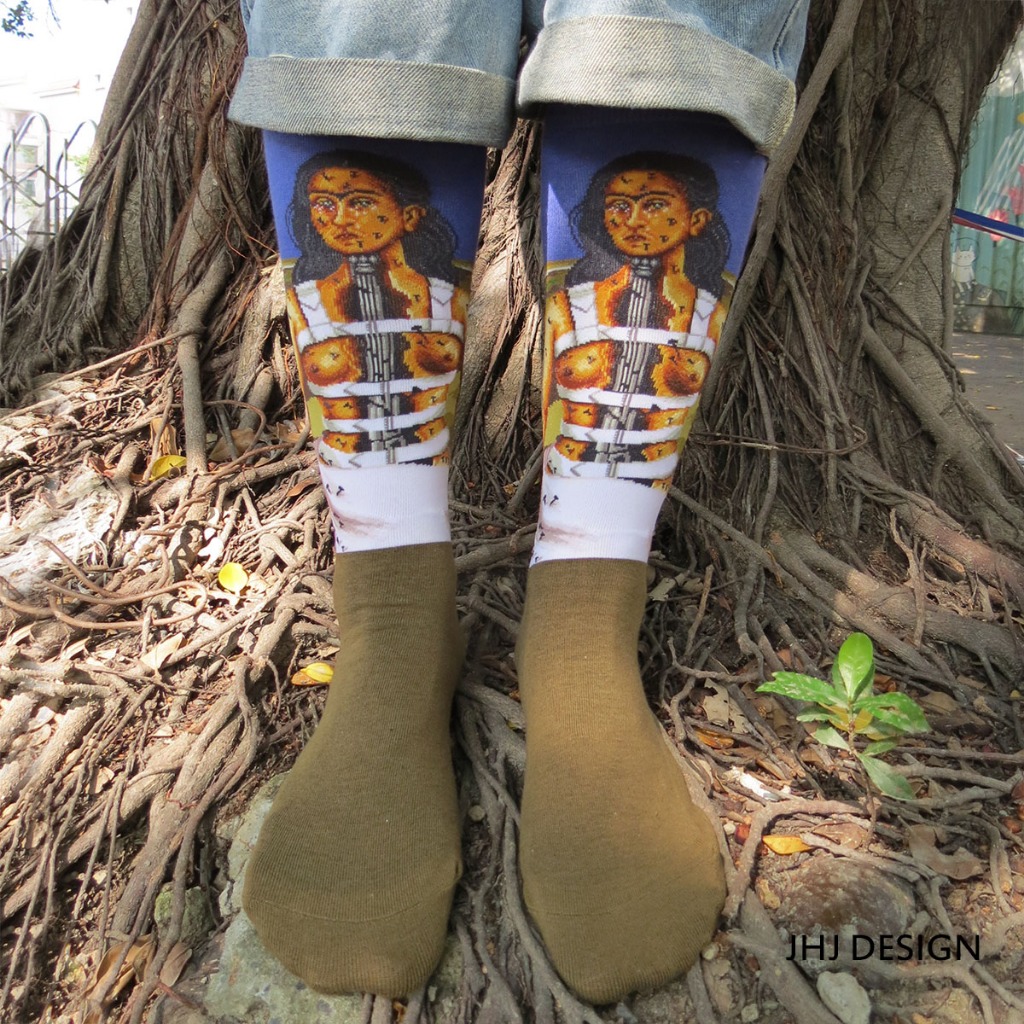 【台灣製造】卡蘿 斷柱 破碎的柱子 芙烈達 女畫家 墨西哥畫家 自畫像 名畫襪 襪 襪子 男襪 女襪 長襪 小腿襪