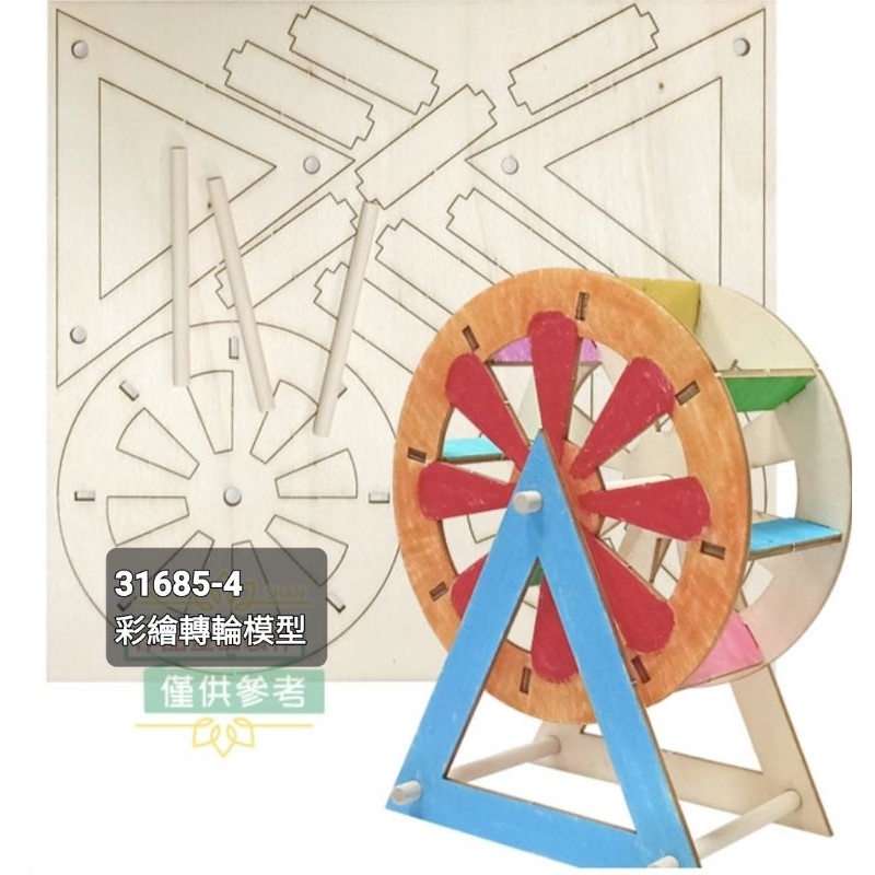 31685-4 DIY彩繪轉輪模型，(尺寸:板21.2×22.8cm，組合尺寸：約11×7×14cm)，需自行上色組裝