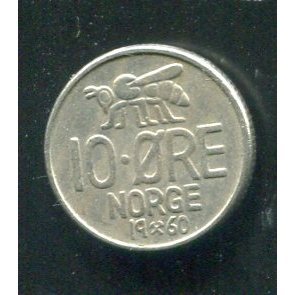 【硬幣】NORWAY (挪威), 10 ORE , K411 , 1960 #203376 品相極美XF