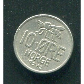 【硬幣】NORWAY (挪威), 10 ORE , K411 , 1962 #203378 品相極美XF